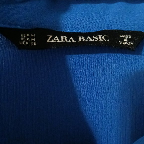 Zara Basic Women's Ruffle Blouse Blue Medium - Picture 2 of 3